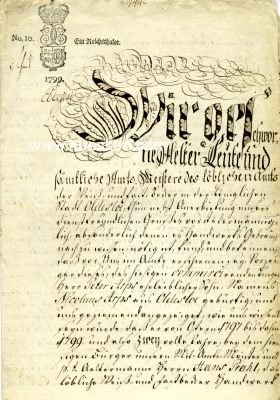 OLDESLOE. Lehrbrief 1799 der Zunftmeister für...