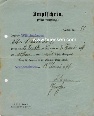 WILHELMSHAVEN. Impfschein 1898.