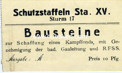 BAUSTEIN-SPENDENBELEG des Sturm 17 Standarte XV um 1933
