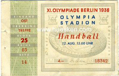 EINTRITTSKARTE 'Handball' 12. August 1936, Abrisse