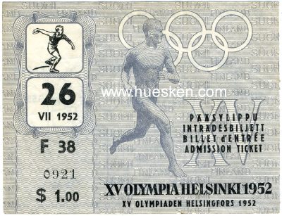 HELSINKI 1952. Eintrittskarte Leichtathletik 26. Juli...
