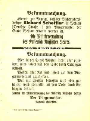 WEHLAU (SNAMENSK). 'Bekanntmachung' aus dem Jahre 1914...