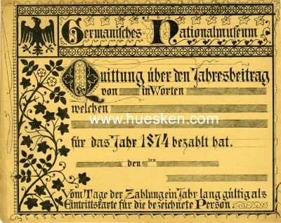 NÜRNBERG. Quittung über den Jahresbeitrag 1874...
