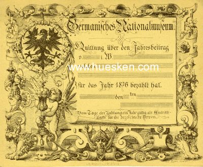 NÜRNBERG. Quittung über den Jahresbeitrag 1876...