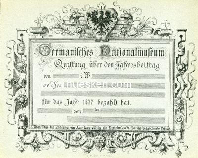 NÜRNBERG. Quittung über den Jahresbeitrag 1877...