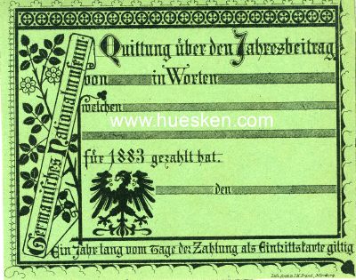 NÜRNBERG. Quittung über den Jahresbeitrag 1883...