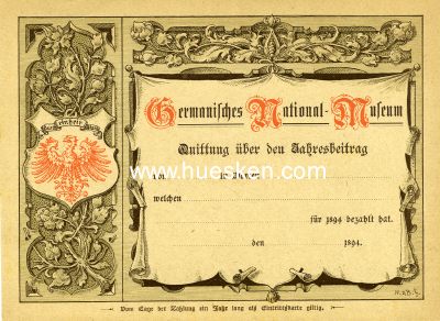 NÜRNBERG. Quittung über den Jahresbeitrag 1894...