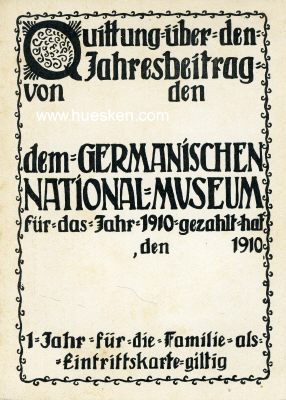 Foto 2 : NÜRNBERG. Quittung über den Jahresbeitrag 1910...