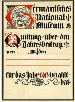 Foto 2 : NÜRNBERG. Quittung über den Jahresbeitrag 1913...