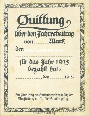 Foto 2 : NÜRNBERG. Quittung über den Jahresbeitrag 1915...