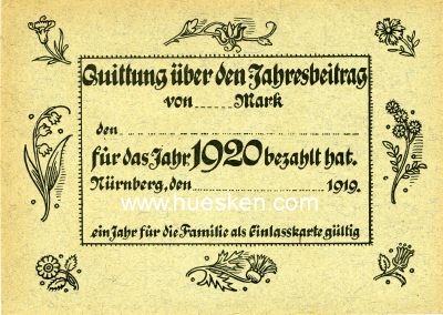 Foto 2 : NÜRNBERG. Quittung über den Jahresbeitrag 1920...