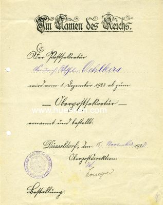 Foto 2 : 3 ERNENNUNGSURKUNDEN: Postassistent 1913 /...