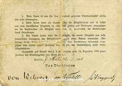 Foto 2 : MITGLIEDSKARTE Nr. 54687 Deutscher Offizier-Verein 1891...