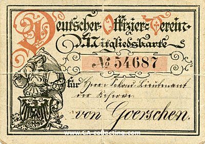 MITGLIEDSKARTE Nr. 54687 Deutscher Offizier-Verein 1891...