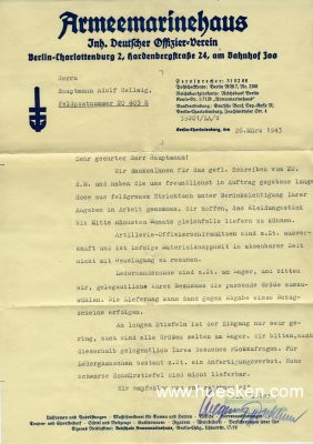 2 BRIEFE des Armeemarinehaus Berlin 1943 an den Hauptmann...