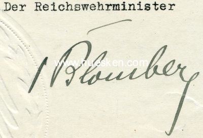 BLOMBERG, Werner von. Generalfeldmarschall des Heeres,...