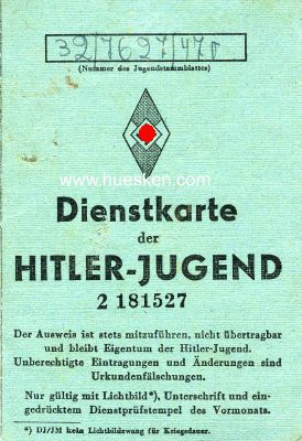 HJ-DIENSTKARTE ausgestellt Geldern 1944.