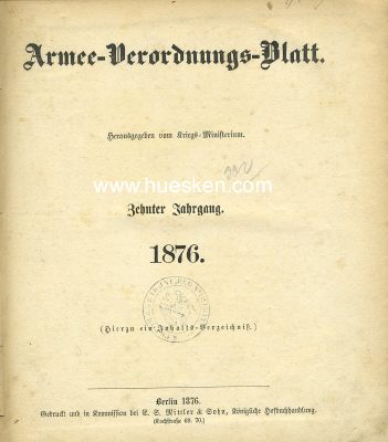 ARMEE-VERORDNUNGS-BLATT 1876. 10.Jahrgang komplett...