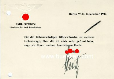 Photo 2 : STÜRTZ, Emil. NSDAP Gauleiter Kurmark und...