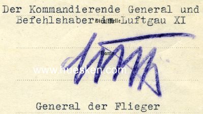 WOLFF, Ludwig. General der Flieger, Kommandierender...