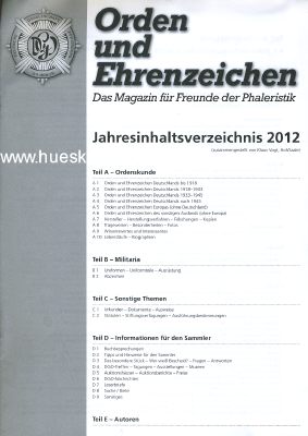 ORDEN UND EHRENZEICHEN. Jahresinhaltsverzeichnis 2012