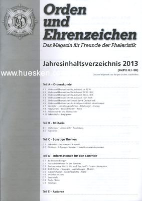 ORDEN UND EHRENZEICHEN. Jahresinhaltsverzeichnis 2013