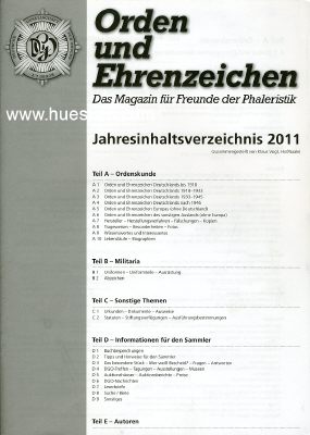 ORDEN UND EHRENZEICHEN. Jahresinhaltsverzeichnis 2011
