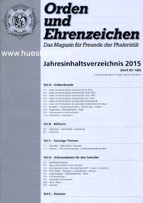 ORDEN UND EHRENZEICHEN. Jahresinhaltsverzeichnis 2015