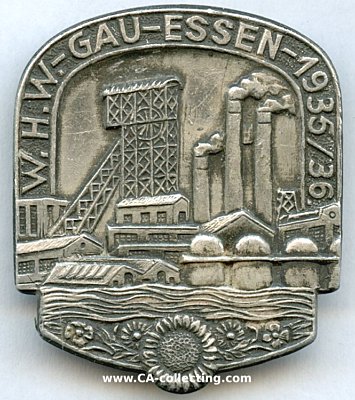 ABZEICHEN 'WHW Gau Essen 1935/36'. Aluminium. 41x35mm an...