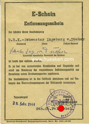 E-SCHEIN (ENTLAUSUNGSSCHEIN) ausgestellt 1942 für...
