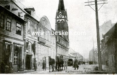POSTKARTE MITAU 'Katholische Kirchenstraße'. 1917...