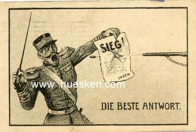 POSTKARTE 'SIEG! - DIE BESTE ANTWORT', 1914 gelaufen.