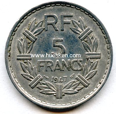 Foto 2 : FRANKREICH - 5 FRANCS 1947. Aluminium, Lavrillier....