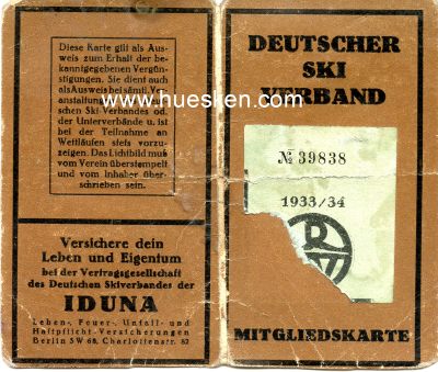 Foto 2 : MITGLIEDSKARTE 'DEUTSCHER SKI-VERBAND' 1933/34 Damen...