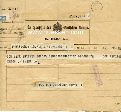TELEGRAMM des Telegraphenamt Halle/Saale 1908.