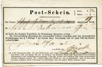 POST-SCHEIN über ein Paket nach Gießen 1852.