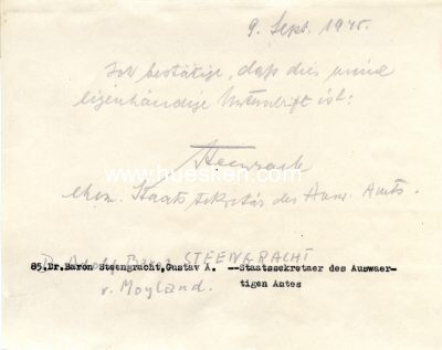 Foto 2 : STEENGRACHT, Dr. jur. Adolf Baron von Moyland. Diplomat,...