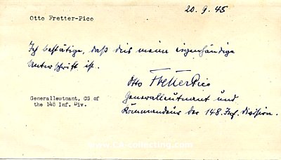 Foto 2 : FRETTER-PICO, Otto. Generalleutnant des Heeres,...