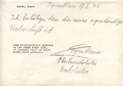 Foto 2 : MAIER, Eugen. NSDAP-Oberbereichsleiter, Referent und...