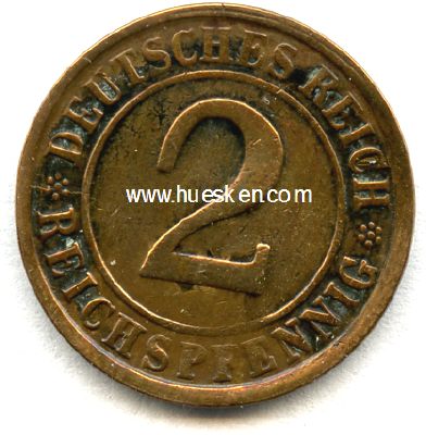 WEIMARER REPUBLIK. 2 Reichspfennig 1925 G, ss+.