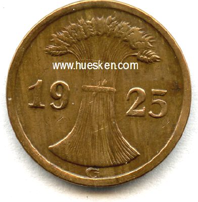 Foto 2 : WEIMARER REPUBLIK. 2 Reichspfennig 1925 G, ss+.