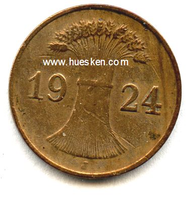 Photo 2 : DEUTSCHES REICH. 1 Reichspfennig 1924 J, ss.