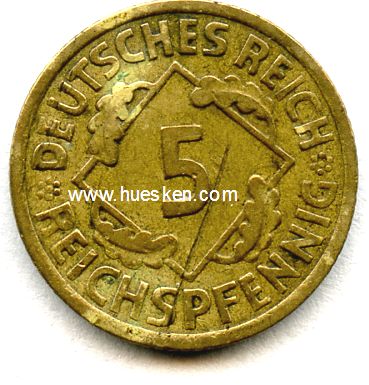 WEIMARER REPUBLIK. 5 Reichspfennig 1926 A, s.