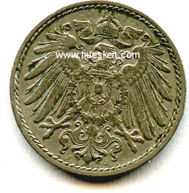 Photo 2 : DEUTSCHES REICH. 5 Pfennig 1911 J, ss.