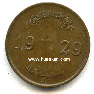 Foto 2 : WEIMARER REPUBLIK. 1 Reichspfennig 1929 A, ss.