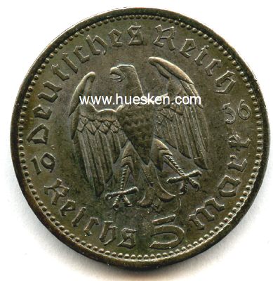 Foto 2 : DEUTSCHES REICH. 5 Reichsmark 1936 A (Hindenburg) Silber...