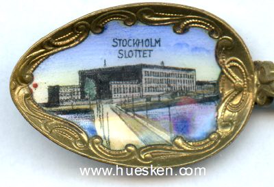 Foto 2 : EMAILLIERTER ANDENKENLÖFFEL 'STOCKHOLM'. Vergoldet,...
