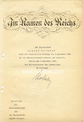 Foto 2 : STOHRER, Eberhard von. Diplomat, 1937-1943 Deutscher...