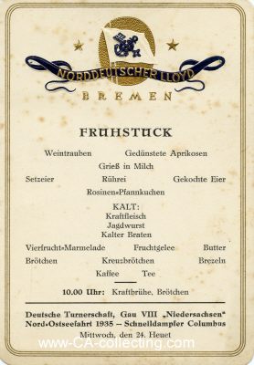 NORDDEUTSCHER LLOYD. Speisekarte 'Frühstück'...