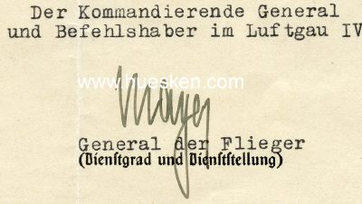 MAYER, Wilhelm. General der Flieger, Kommandierender...